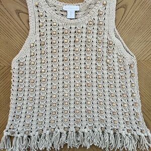 House of Harlow 1960 Cream Crochet Fringe Tank